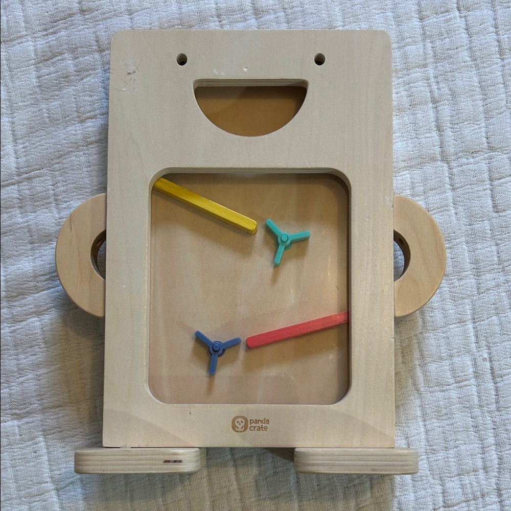 Wooden Activity Toy - Natural with Yellow, Red, Blue, Teal Accents